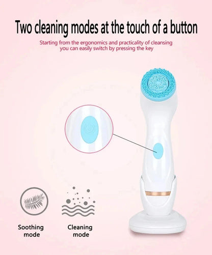 3 In 1 Electric Cleansing Brush Vibrations Facial Cleaner Face Massager Sonic Rotating Cleansing Brush Face Deep Cleansing Tool