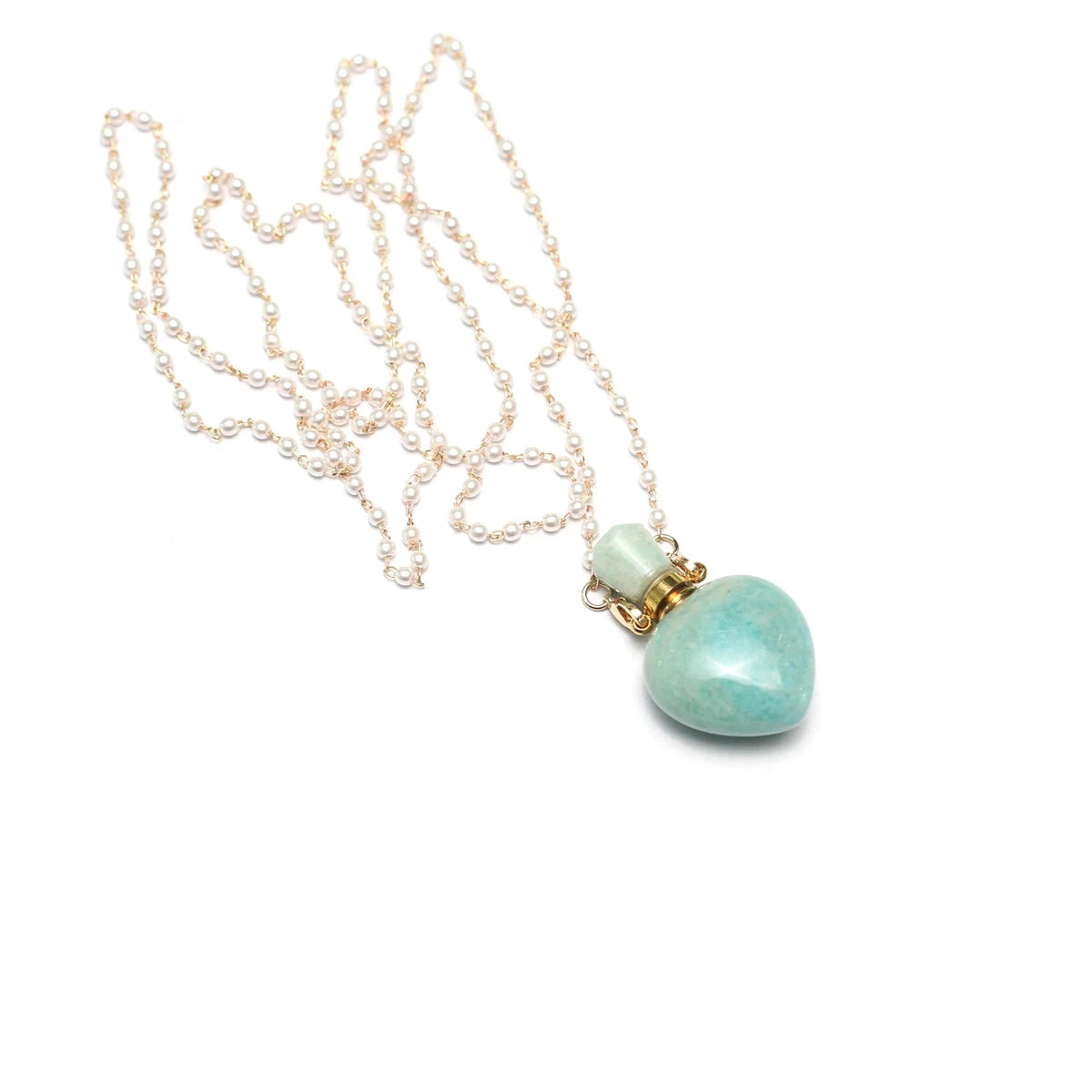 Natural Stone Amazonite Perfume Bottle Pendant Pearl Gravel Chain Essential Oil Diffuser Charms Women Jewerly Necklace 31 Inches - AMULET RING STORE