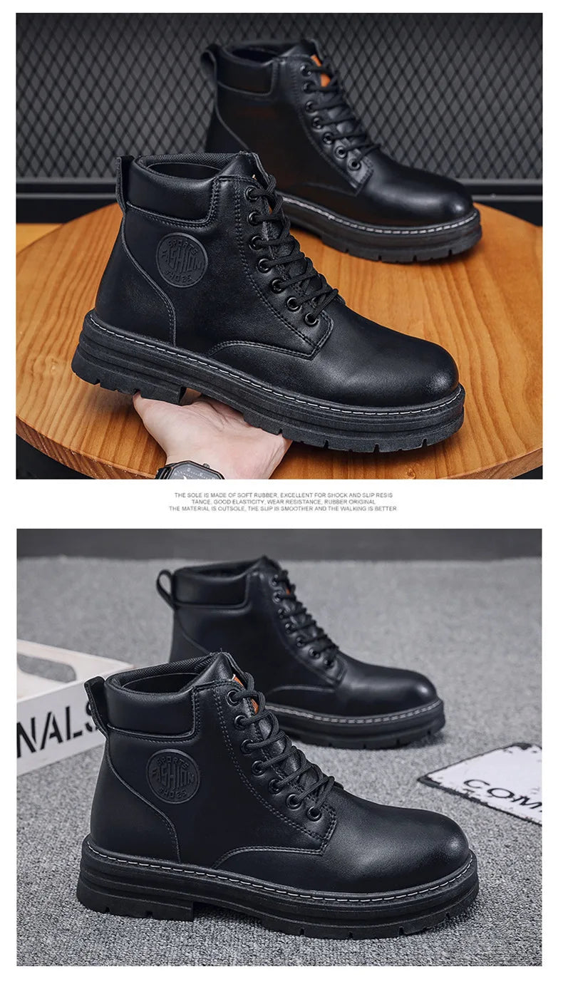 2025 new men's shoes autumn high cut workwear boots British style short boots Korean version versatile thickness boots shoes - AMULET RING STORE