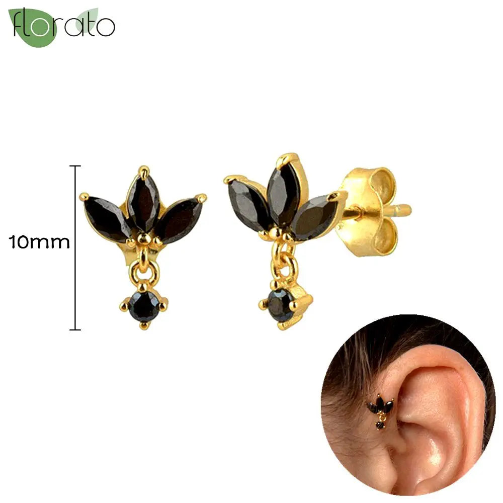 925 Sterling Silver Needle Fashion Round Pendant Small Earrings Luxury Gold Hoop Earrings for Women Premium Black Jewelry Gifts - AMULET RING STORE