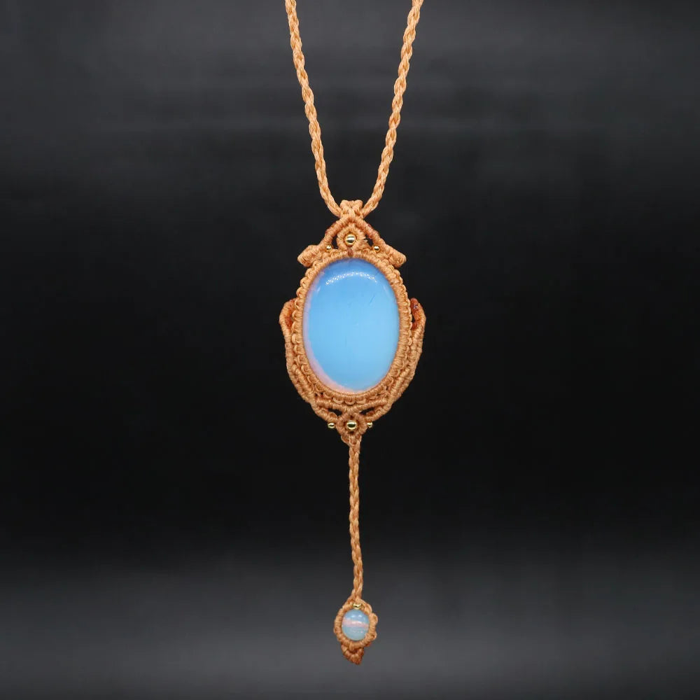 Natural Stones Tear Water Drop Pendant Crystals Healing Handmade Thread Rope Wrap Braided Macrame Chain Necklace Jewelry Gifts - AMULET RING STORE