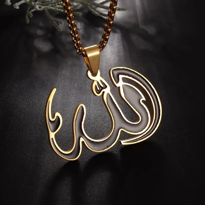 Stainless Steel Exquisite Islamic Muslim Calligraphy Arabic Pendant Necklace