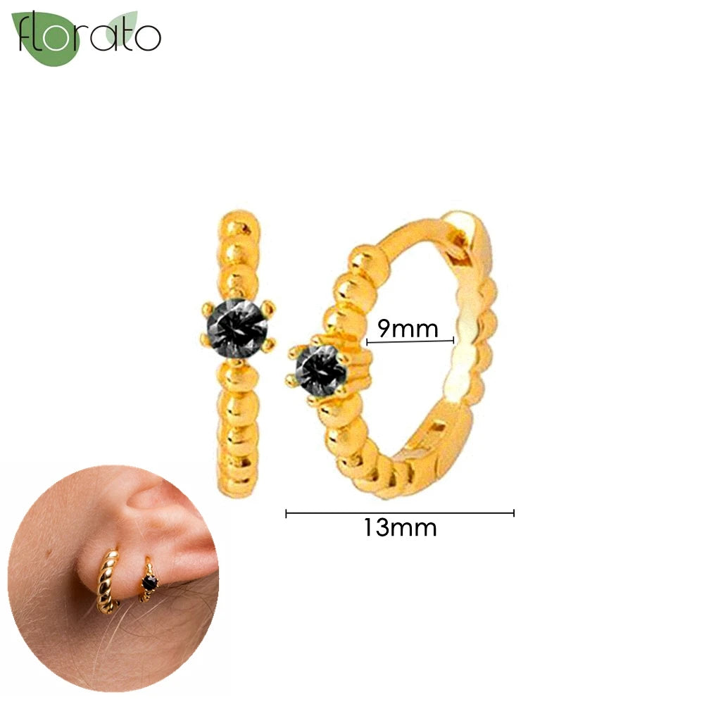 925 Sterling Silver Needle Fashion Round Pendant Small Earrings Luxury Gold Hoop Earrings for Women Premium Black Jewelry Gifts - AMULET RING STORE