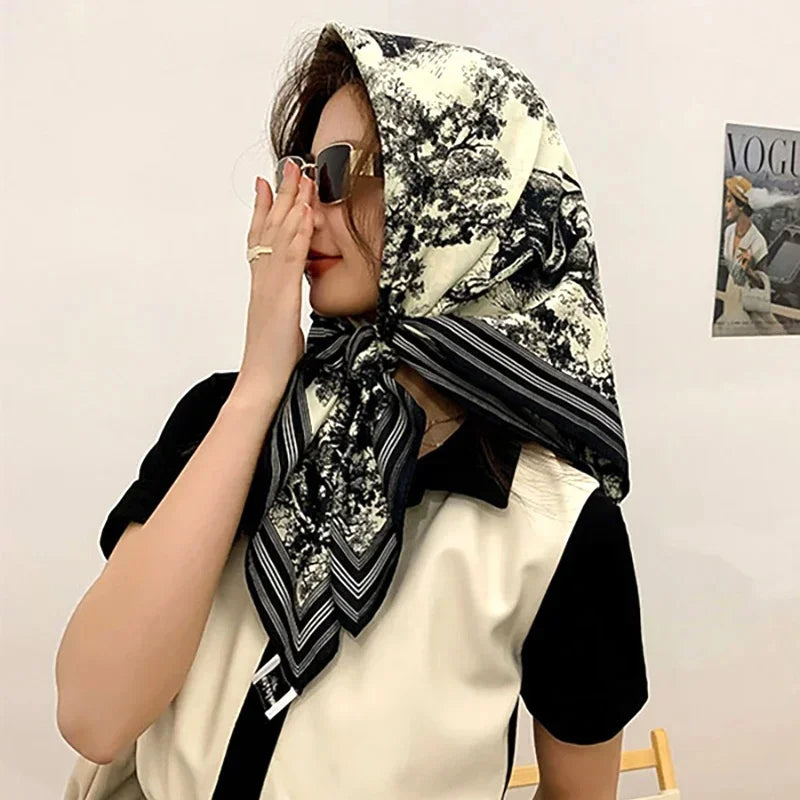 Spring Scarf Women's Luxury Design Scarf Silk Smooth Scarf Soft Muslim Headband Shawl Beach90x90cm - AMULET RING STORE