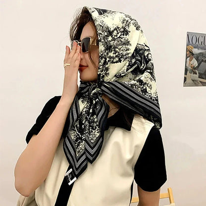 Spring Scarf Women's Luxury Design Scarf Silk Smooth Scarf Soft Muslim Headband Shawl Beach90x90cm - AMULET RING STORE
