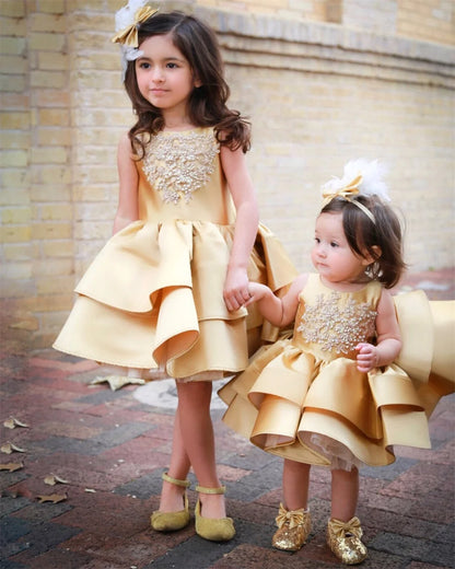 Elegant Formal Beading Applique O Neck Pleat Flower Girl Dress Knee Length Luxury Classic First Communion Dress Customized 2025