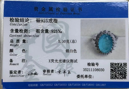 Cellacityi Luxury Paraiba Tourmaline Ring  Sterling Silver Oval shape Finger Rings for Women Sterling Silver Fine Jewelry