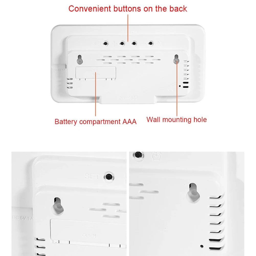 Car LED Digital Alarm Clock Hanging/Standing Electronic Clock Temperature/Date Display Boarderless Wall-mounted Clock USB