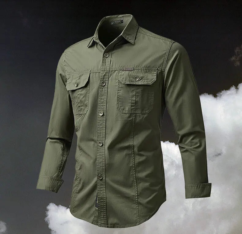 New Korean Style Big Size Men Shirt Long Sleeve Workwear Cotton Washed Multi Pocket Casual Oversized Spring Autumn Fashion Top