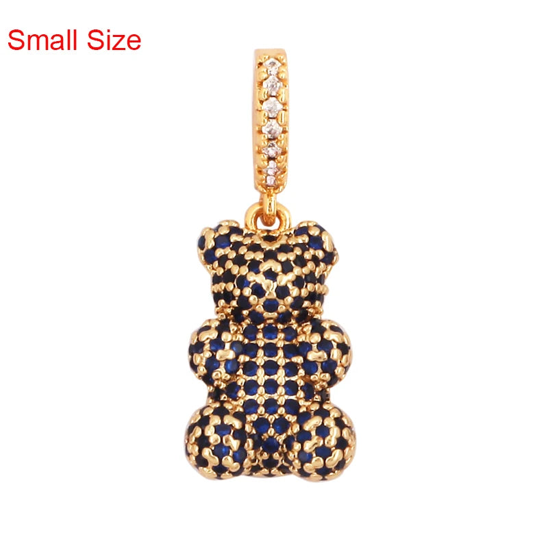 Luxury Fine Inlaid Rainbow Cubic Zirconia Charm Pendant,Cute Bear Jewelry Necklace Bracelet Making Wholesale Supplies M85 - AMULET RING STORE