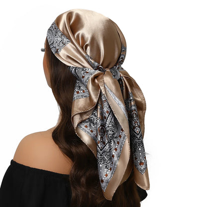 Head Scarf Women Luxury Brand Square 90*90cm Silk Foulard Satin Bandana Cheveux Soft Neckerchief Hijab Hair Scarves For Ladies - AMULET RING STORE