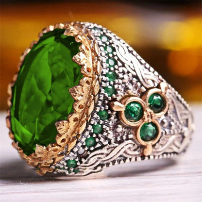 American Green Gem Inlaid Men's Luxury Ring AMULET RING STORE