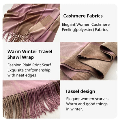 Warm Cashmere Blanket Women Travel Winter Scarf Fashion Plaid Pashmina Thick Shawl Wraps With Tassel Casual Bufanda Poncho New - AMULET RING STORE