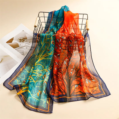 45*155cm Print Design Women Silk Scarf Shawl Elegant Headscarf Convinient Bandage Hijabs Chiffon Muslim Wrap Scarves - AMULET RING STORE