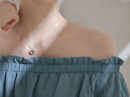 Mermaid Foam 925 Sterling Silver Fish Tail Tear Blue Crystal Clavicle Chain Pendant Necklaces