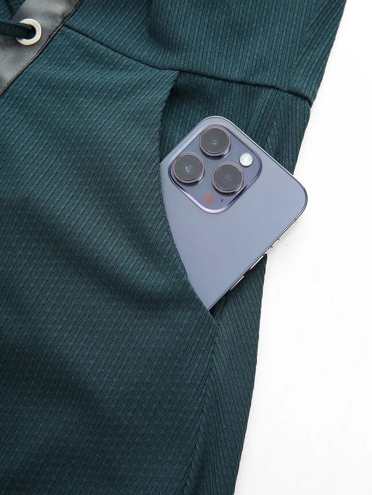 ROSEGAL Plus Size Lace-up Grommets Hooded Lace Trim Split Dress Women Autumn Winter Deep Green Long Sleeves Casual Dresses