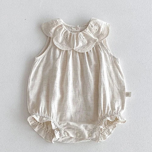 2024 New Summer Toddler Baby Girls Jumpsuit Sleeveless Cotton Solid Color Newborn Baby Girls Romper 0-24M Children Clothes - AMULET RING STORE