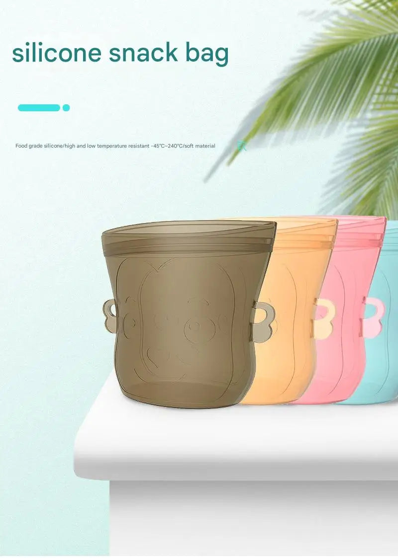 Cartoon Silicone Fresh-keeping Storage Bag,Reusable Food Grade Snack Bags for Children,Zipper Bag,Eco-Friendly,Leakproof - AMULET RING STORE