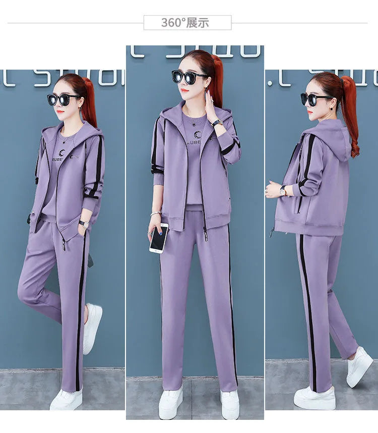Spring Autumn Women Tracksuit Coats+Sweatshirts+Pants 3Pcs Suit Fashion Outfits Ladies Casual Clothing Sets Loose Sportswear