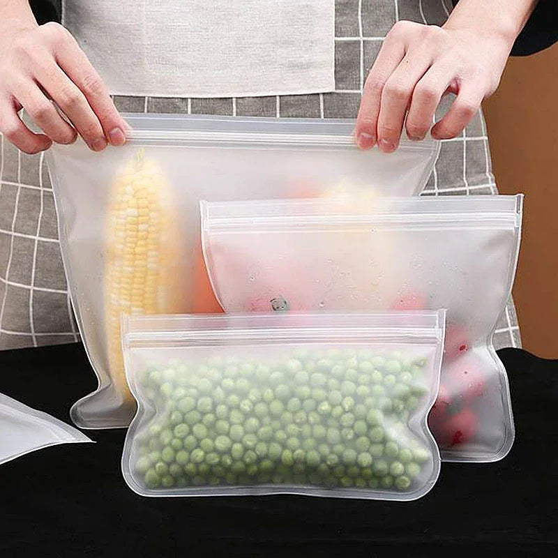 1/5/10 Pcs Reusable Ziplock Silicone Bags Dishwasher Safe Freezer Bag Lunch Bag Sandwich Bags BPA Free for Food Storage Home - AMULET RING STORE