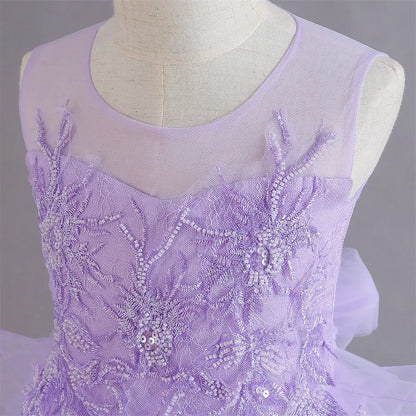 Lovely Yellow Flower Girl Dress Baby First Communion Gowns Wedding Thin Length Bow Belt Kids Birthday Gift Ball Party Clothing