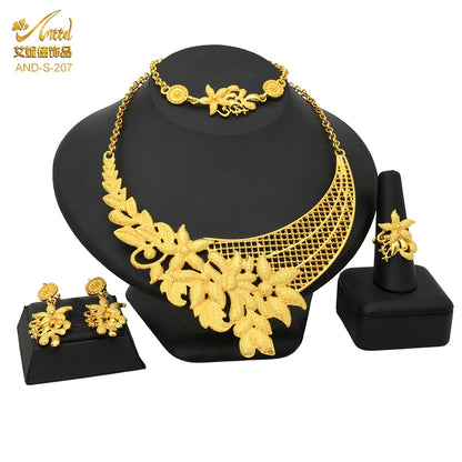 France Luxury 24k Gold Color Jewelry Set For Women Dubai Bridal Wedding Necklace And Earrings Set African Choker Party Gifts