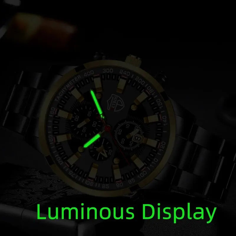 Luxury Men's Casual Fashion Business Gold Needle Digital Steel Band Quartz Watch Calendar Designed For Successful Men Classic - AMULET RING STORE