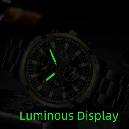 Luxury Men's Casual Fashion Business Gold Needle Digital Steel Band Quartz Watch Calendar Designed For Successful Men Classic - AMULET RING STORE