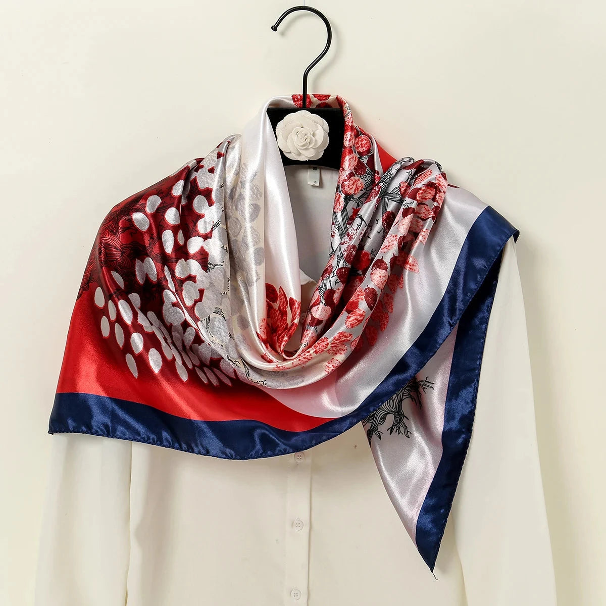 90cm Woman Fashion Satin Silk Square Scarf Spring Summer Shawls Luxury Printed Hijab Scarf Muslim Headband Wrap Beach Stoles - AMULET RING STORE