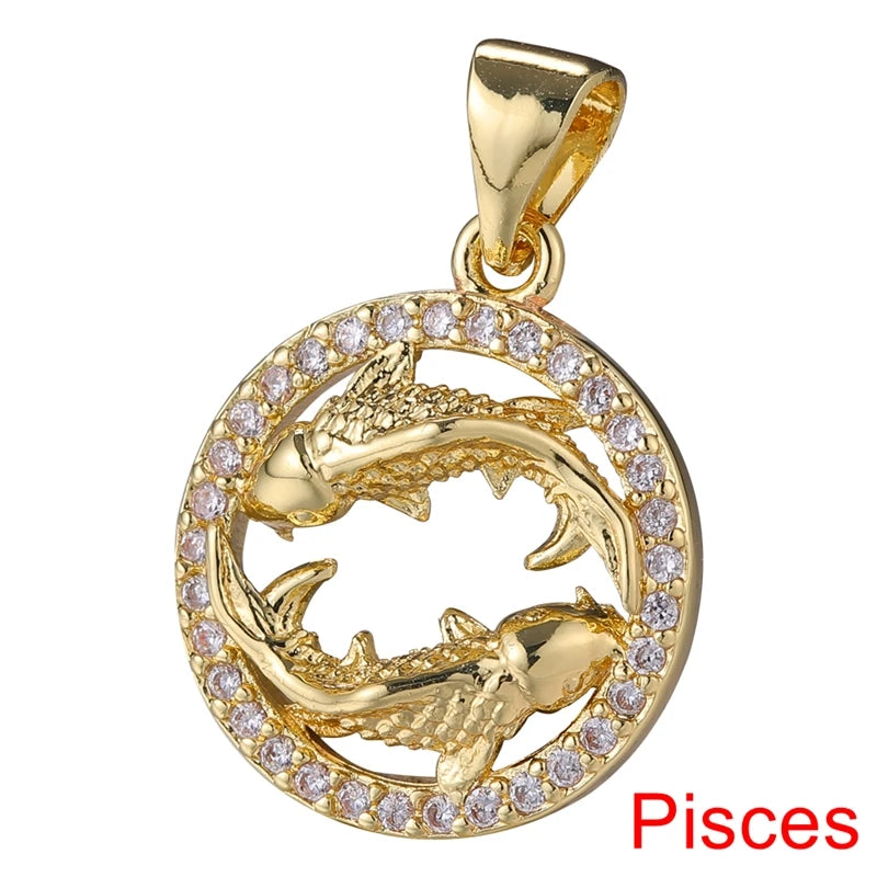 Juya DIY Imitation Pearl Shell 18K Gold Plated 12 Zodiac Charms For Handmade Fashion Birthstone Season Pendants Jewelry Making