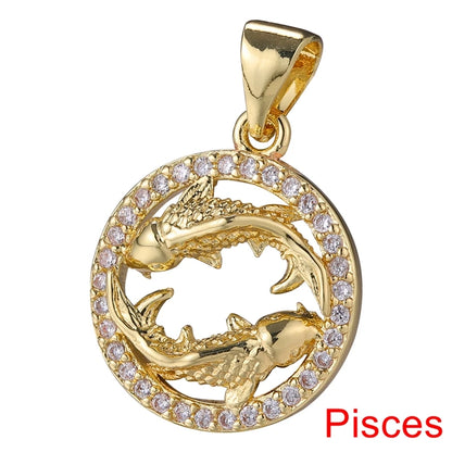 Juya DIY Imitation Pearl Shell 18K Gold Plated 12 Zodiac Charms For Handmade Fashion Birthstone Season Pendants Jewelry Making