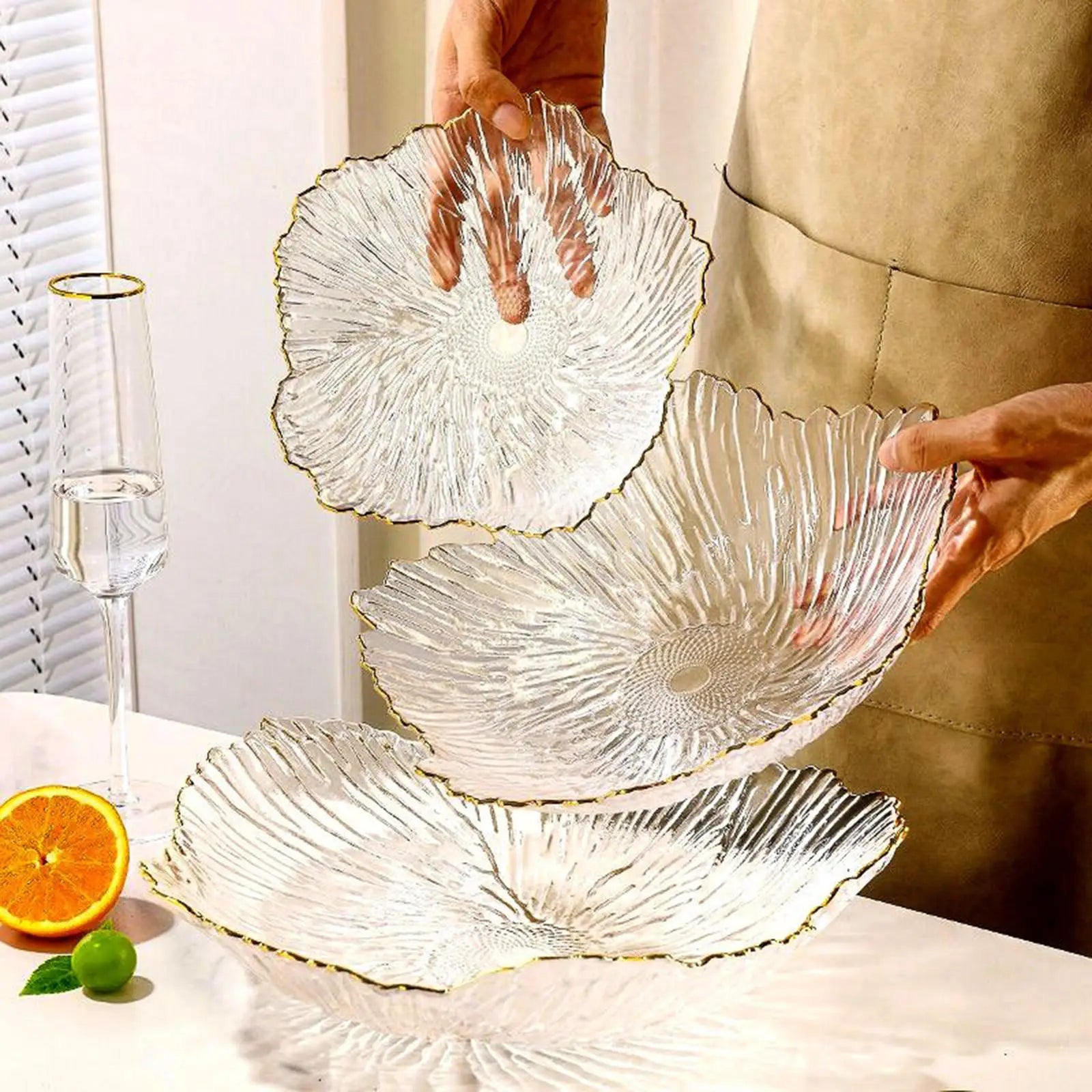 Fruit Basket Plate,Snack Cake Dish Tableware,Round Decorative Glass Fruit Plate Bowl,Food Storage Basket for Dining Room,Home - AMULET RING STORE