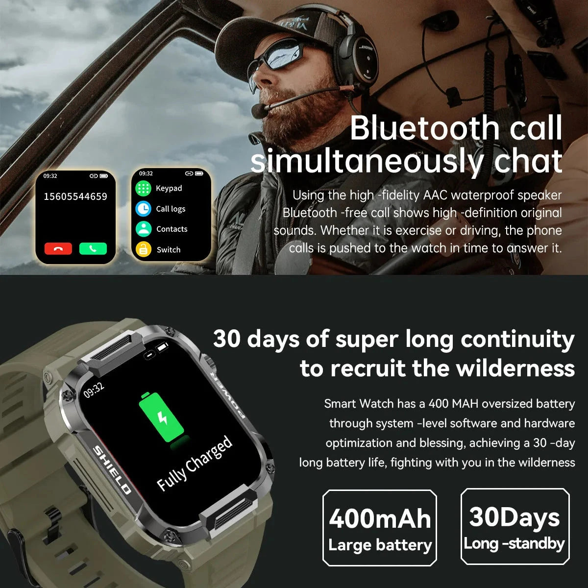 Outdoor Men Smart Watch 1.85'' 400mAh Bluetooth Call Health Monitor Swim Waterproof Sport Smartwatch for Xiaomi IOS Android 2025
