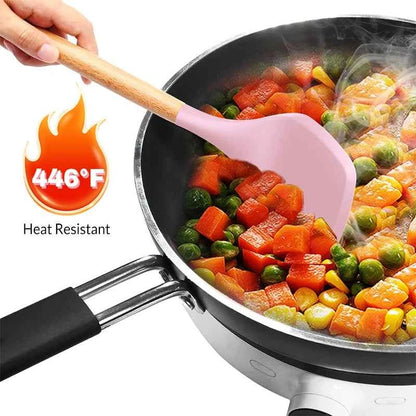 Silicone Cookware Set 12pcs Kitchen Utensil Wooden Handle Non-stick Spatula Shovel Spoon Kitchen Cooking Specialty Tools