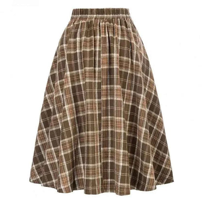 High Waist Plaid Swing Skirt Faionable Large Flounce Midi Skirt Women's Premium Clothing A-Line Silhouette Umbrella Skirt