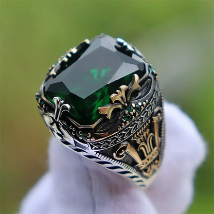 American Green Gem Inlaid Men's Luxury Ring AMULET RING STORE