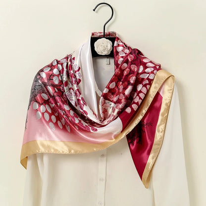 90cm Woman Fashion Satin Silk Square Scarf Spring Summer Shawls Luxury Printed Hijab Scarf Muslim Headband Wrap Beach Stoles - AMULET RING STORE