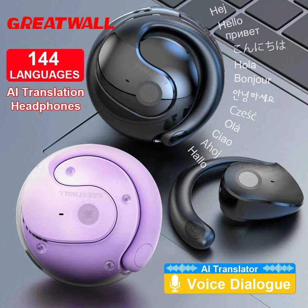 GreatWall AI Real-Time Translation Wireless Bluetooth Earphones Supporting Over 100 Voice Languages Translation Headphones