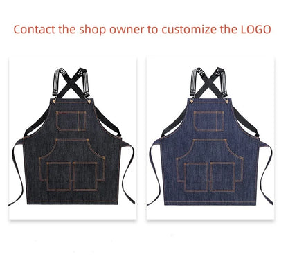 Hairstylist Denim Apron With Wide Shoulder Straps Comfortable Workwear Casual Fashionable Stain Resistant Men and Women Apron - AMULET RING STORE