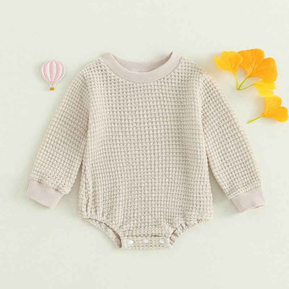 2023-06-23 Lioraitiin 0-18M Baby Boys Autumn Winter Bodysuit Casual Jumpsuit Infant Solid Long Sleeve Crew Neck Jumpsuit - AMULET RING STORE