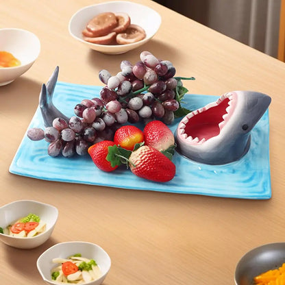 Unique Shark Shape Plate Funny Decorative Ceramic Sushi Plates For Dessert,Cheese Snacks,fruits,vegetable Home Decor Access J6A1 - AMULET RING STORE