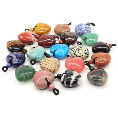 24mm Heart Shape Pendants Natural Stone Healing Crystal Quartz Tiger Eye Energy Gemstones for Jewelry Making DIY Necklace Gifts