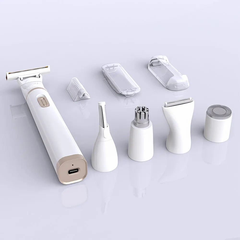 5 In 1 Electric Shaver for Women Painless Eyebrow Razor Bikini Trimmer Cordless Womens Body Shaver Facial Hair Remover Depilador - AMULET RING STORE