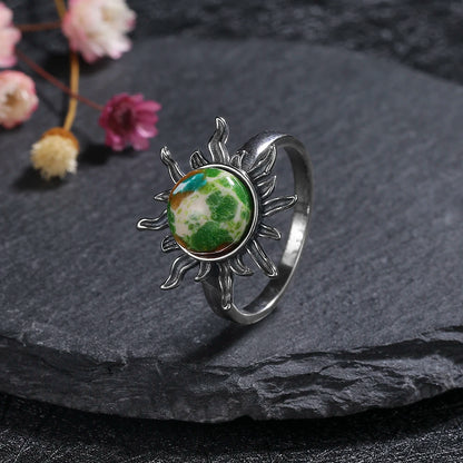 Vintage Natural Emperor Stone Ring S925 Silver Retro Hollow Luxury Fine Jewelry Wedding Gift for Women - AMULET RING STORE