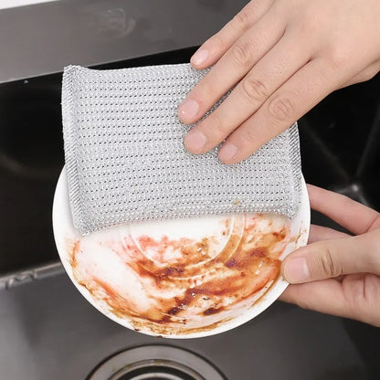 Steel Wire Cleaning Sponge Double Sides Dishwashing Sponges Reusable Kitchen Scouring Pad Household Clean Tool Washing Brush