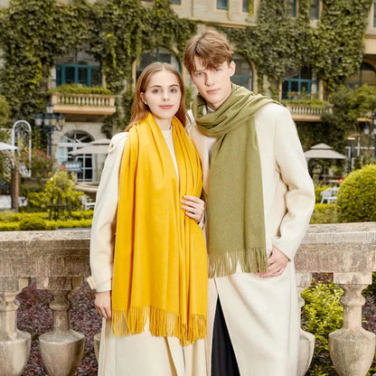 Classic Simple Solid Wool Blend Scarf Women Men Fall Winter High Quality Woolen Shawl Thick Warm Tassel Muffler Female Male Wrap