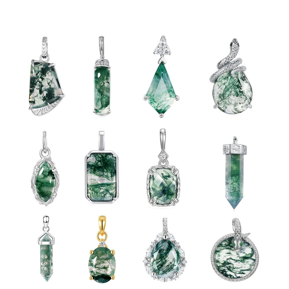 WES 100% 925 Silver Natural Unique Boho Moss Agate Pendant Necklace for Woman Earth Day Forest Jewelry Engagement Gift Wholesale - AMULET RING STORE