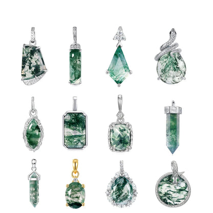 WES 100% 925 Silver Natural Unique Boho Moss Agate Pendant Necklace for Woman Earth Day Forest Jewelry Engagement Gift Wholesale - AMULET RING STORE