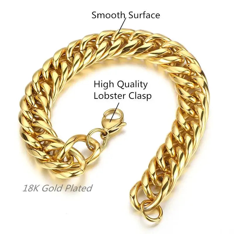 Heavy 16/20mm Gold Color Cuban Curb Link Chain Stainless Steel Necklace Mens Gift Custom Size 7-40inch - AMULET RING STORE