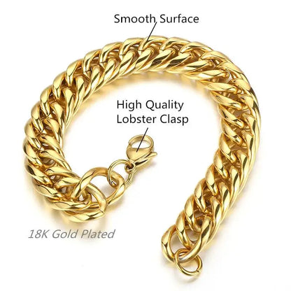 Heavy 16/20mm Gold Color Cuban Curb Link Chain Stainless Steel Necklace Mens Gift Custom Size 7-40inch - AMULET RING STORE
